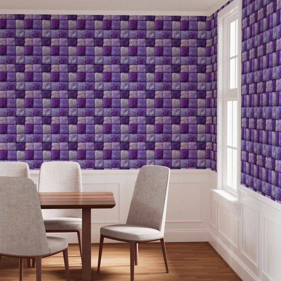 Large Violet Faux Fur Patchwork Fabric - Luxurious Plush Texture Wallpaper cozy wallpaper