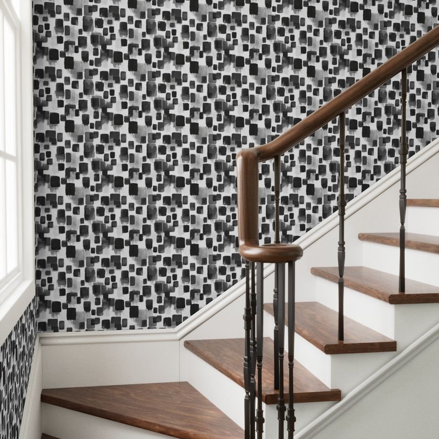 Abstract Monochrome Brushstroke Blocks in Black White and Gray Wallpaper black wallpaper