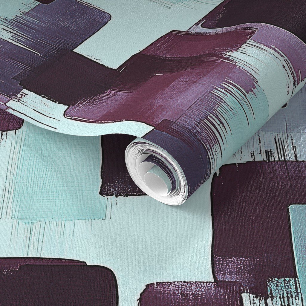 Large Abstract Brushstroke Blocks in Burgundy Teal and Soft Mint Wallpaper artistic wallpaper