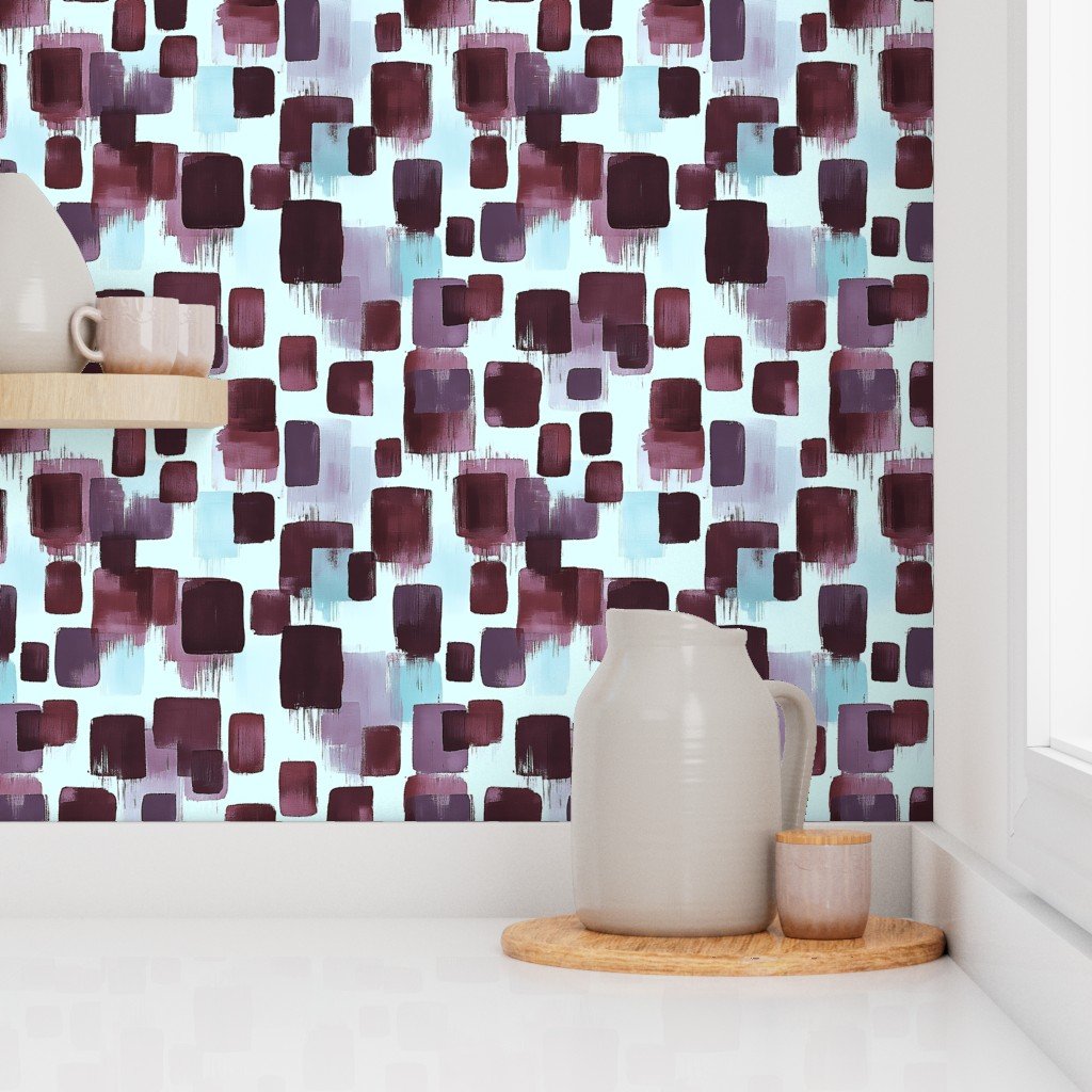 Abstract Brushstroke Blocks in Burgundy Lavender and Soft Mint Wallpaper artistic wallpaper
