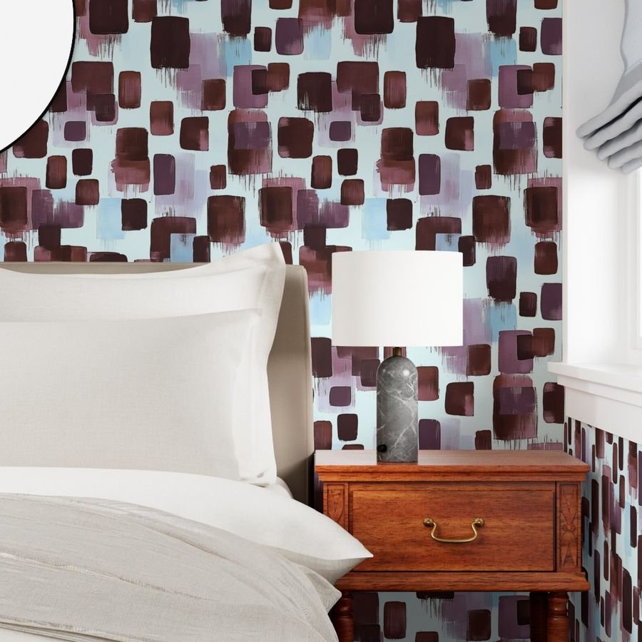 Large Abstract Brushstroke Blocks in Burgundy Lavender and Sky Blue Wallpaper abstract wallpaper