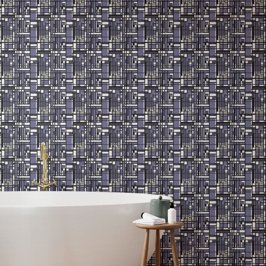 Periwinkle Modernist City Blocks Geometric Pattern Wallpaper periwinkle geometric wallpaper