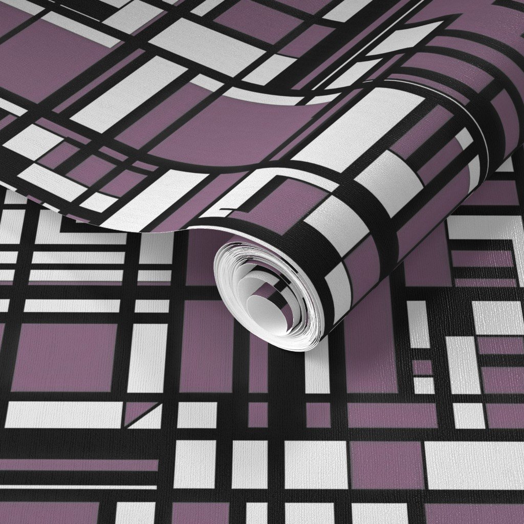 Mauve Modernist City Blocks Geometric Pattern Wallpaper modern grid wallpaper