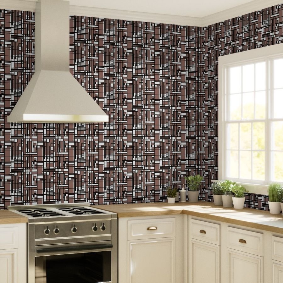 Clay Brown Modernist City Blocks Geometric Pattern Wallpaper linear design wallpaper