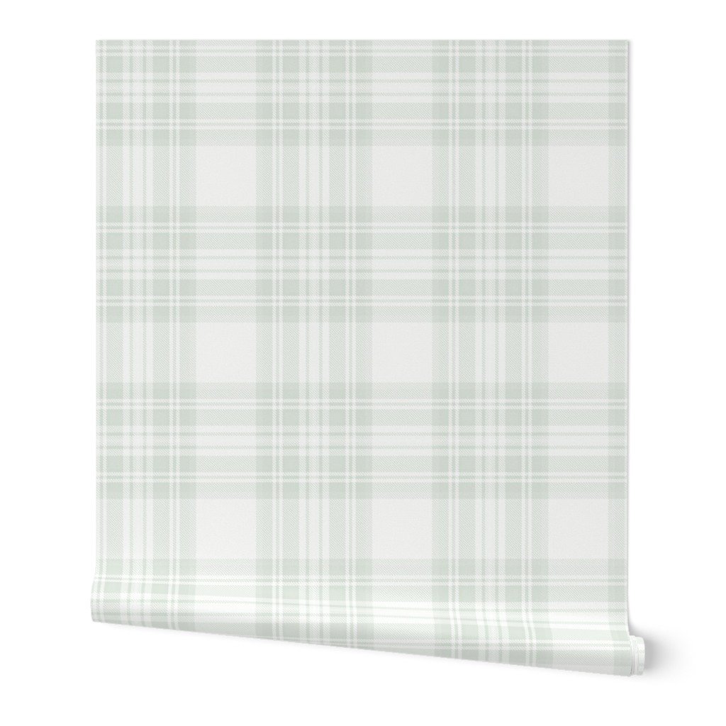 Pale Sage Green Botanical Large Traditional Tartan Plaid Pattern Wallpaper large scale wallpaper