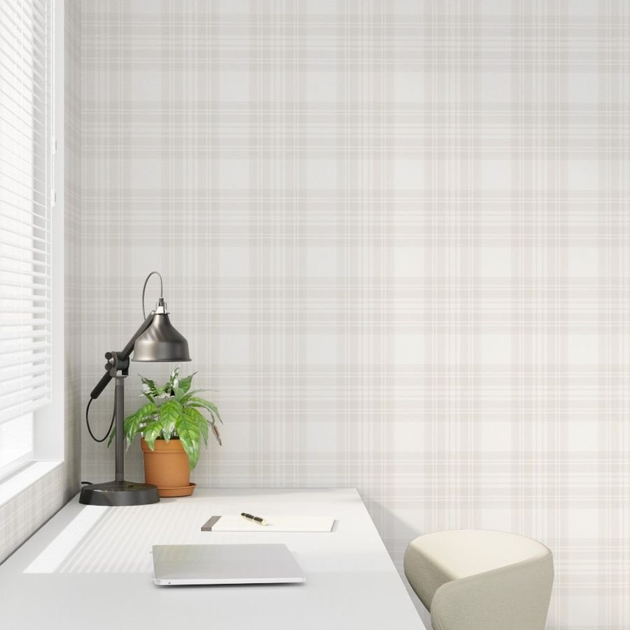 Soft Bone White Large Traditional Tartan Plaid Pattern Wallpaper large scale wallpaper