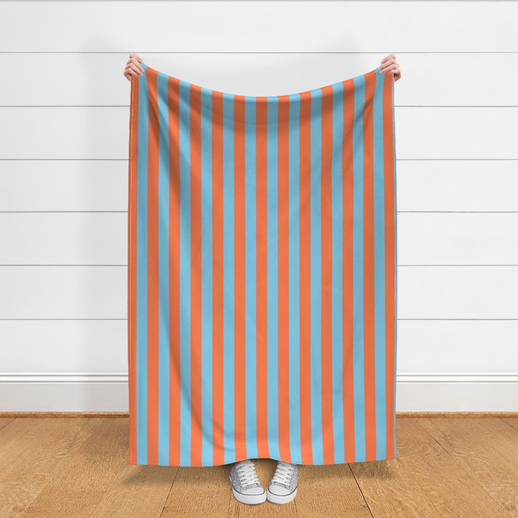 Bold Coastal Classic Coral and Sky Blue Cabana Tent Stripe Fabric bright fabric