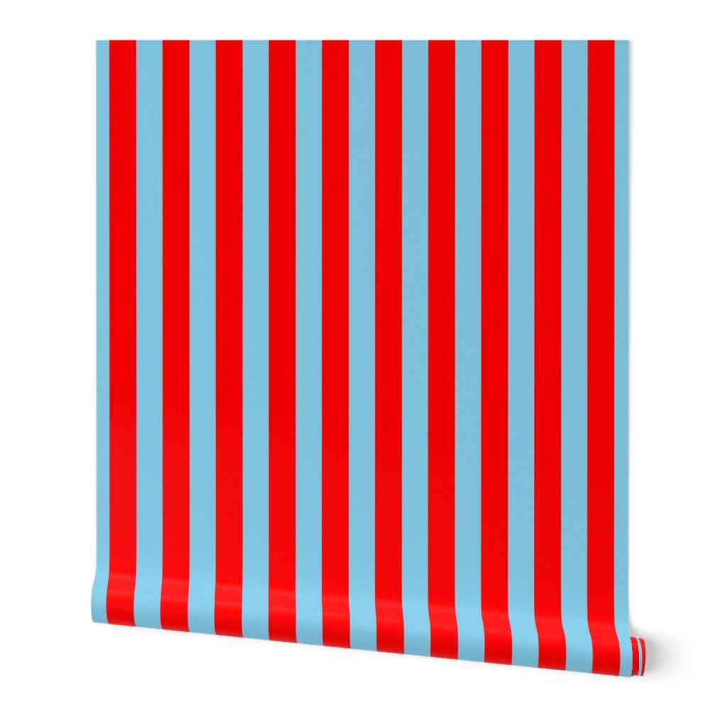 Bold Coastal Classic Red and Sky Blue Cabana Tent Stripe Wallpaper beach wallpaper