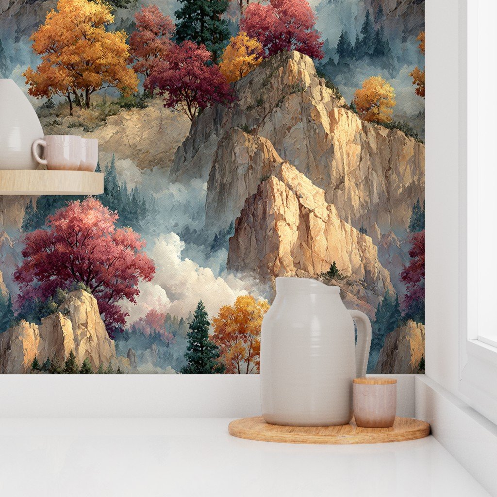 Yosemite National Park Autumn Watercolor Scenic Landscape Wallpaper fall wallpaper
