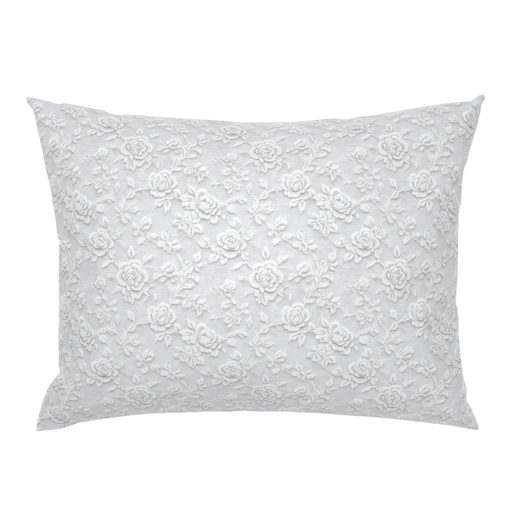 Pillow Sham in Vintage Lace Rose Floral Pattern in Soft White