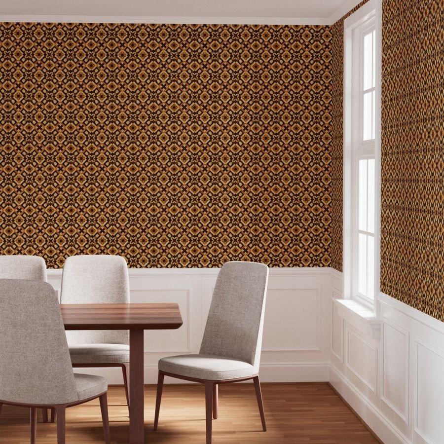 Small Geometric Marquetry Wood Inlay Pattern in Warm Natural Tones Wallpaper wood inlay wallpaper