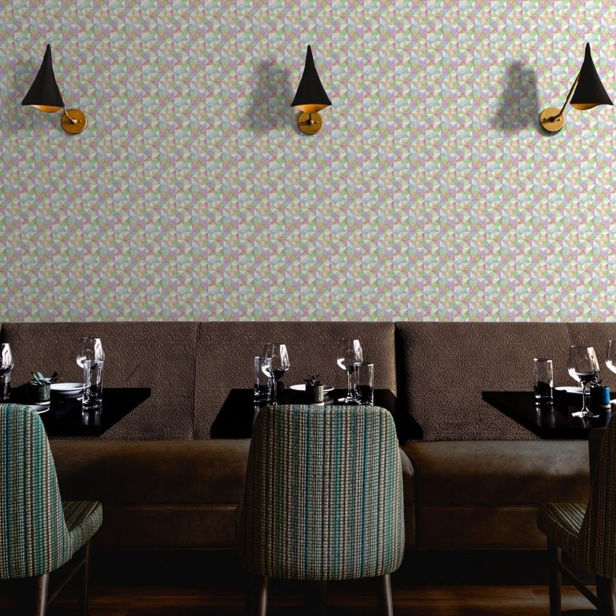 Soft Watercolor Quilted Patchwork Triangles in Spring Green and Wallpaper fabric design wallpaper