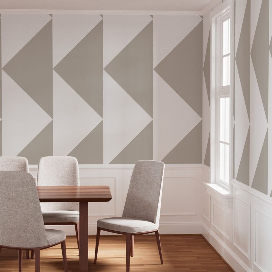 Bold Greige and White Oversized Geometric Triangle Wallpaper Wallpaper architectural wallpaper