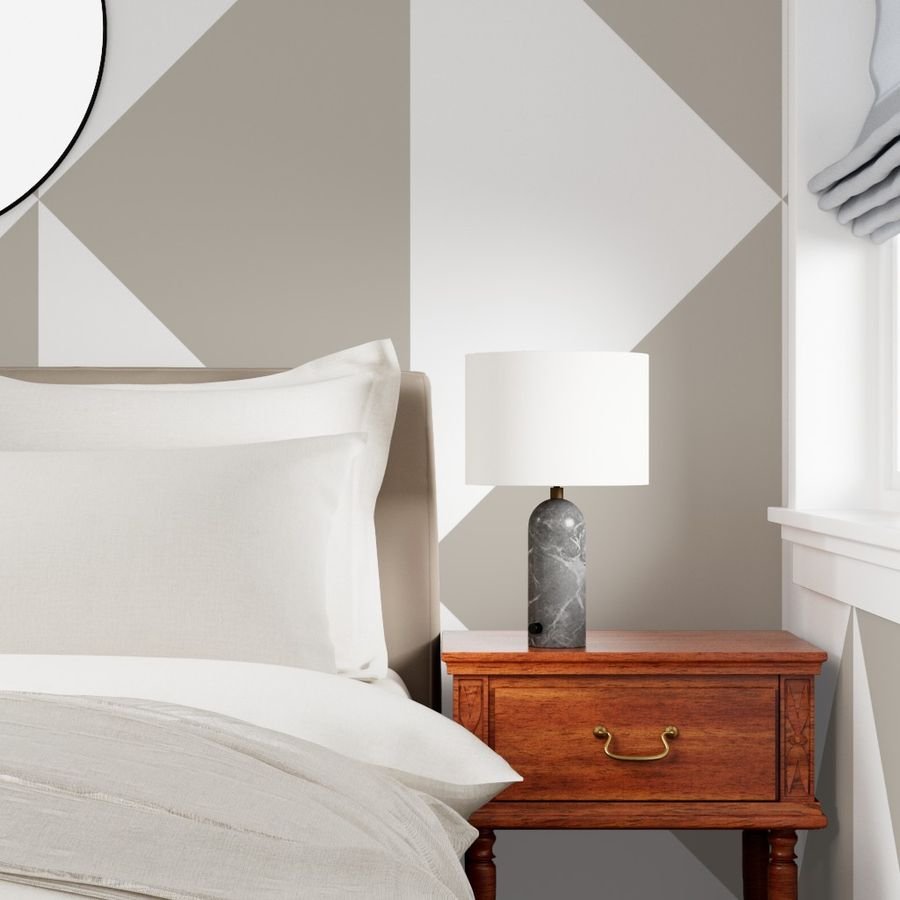 Bold Greige and White Oversized Geometric Diamond Wallpaper Wallpaper architectural wallpaper
