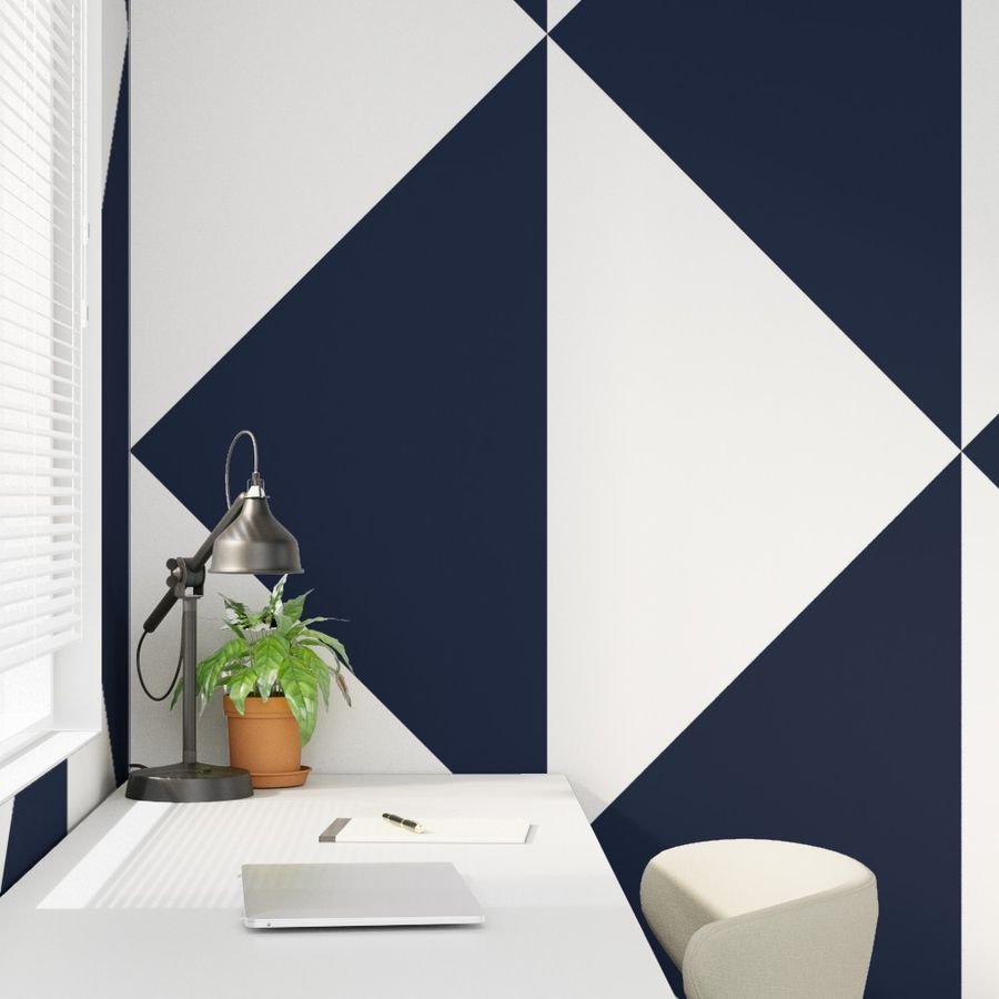Bold Navy and White Oversized Geometric Diamond Wallpaper bold wallpaper