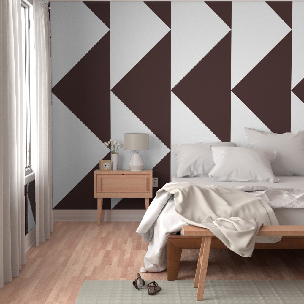 Bold Chocolate Brown and White Oversized Geometric Triangle Wallpaper abstract wallpaper