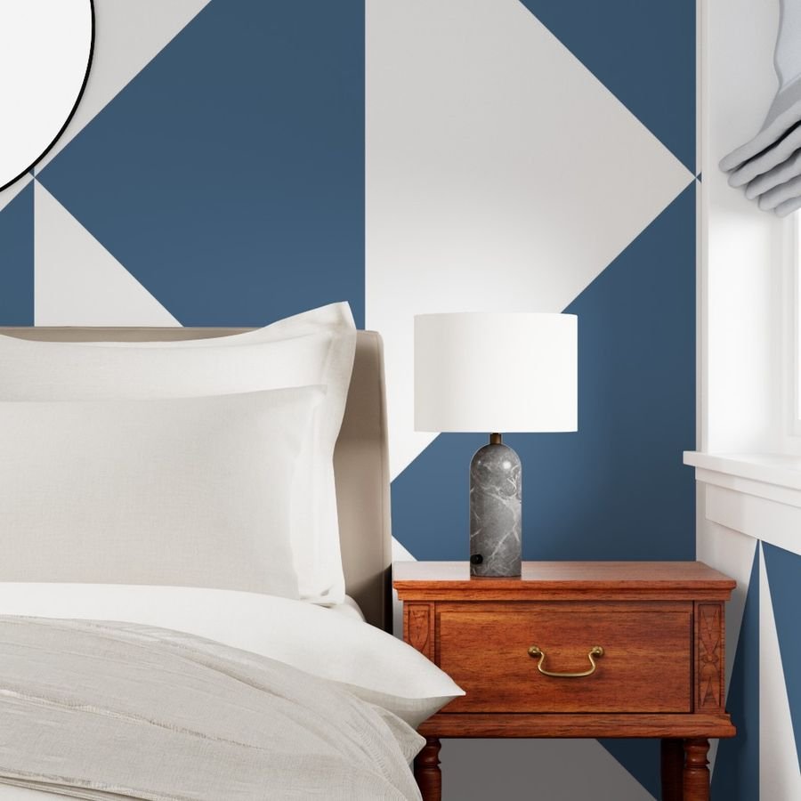 Bold Slate Blue and White Oversized Geometric Diamond Wallpaper abstract wallpaper