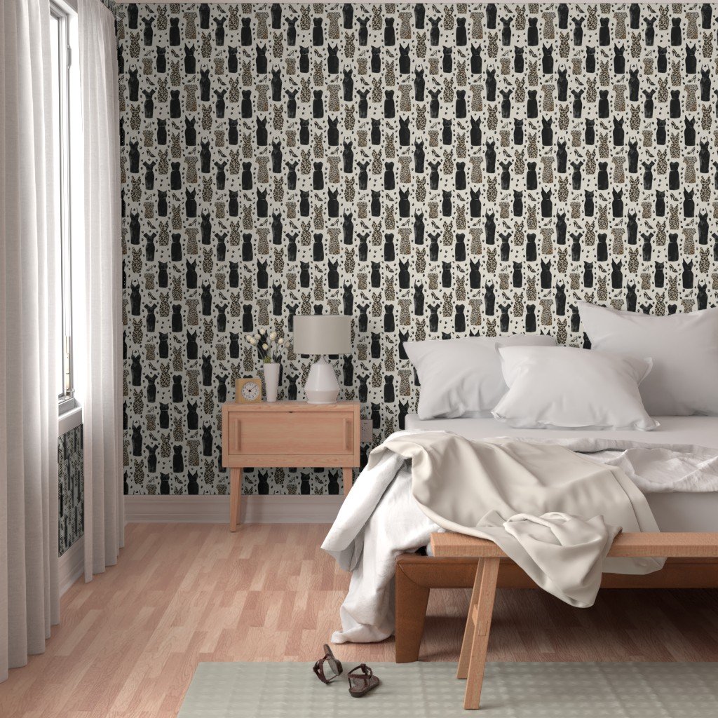 Leopard and Black Dress Fashion Pattern with Heels on Light Wallpaper leopard print wallpaper
