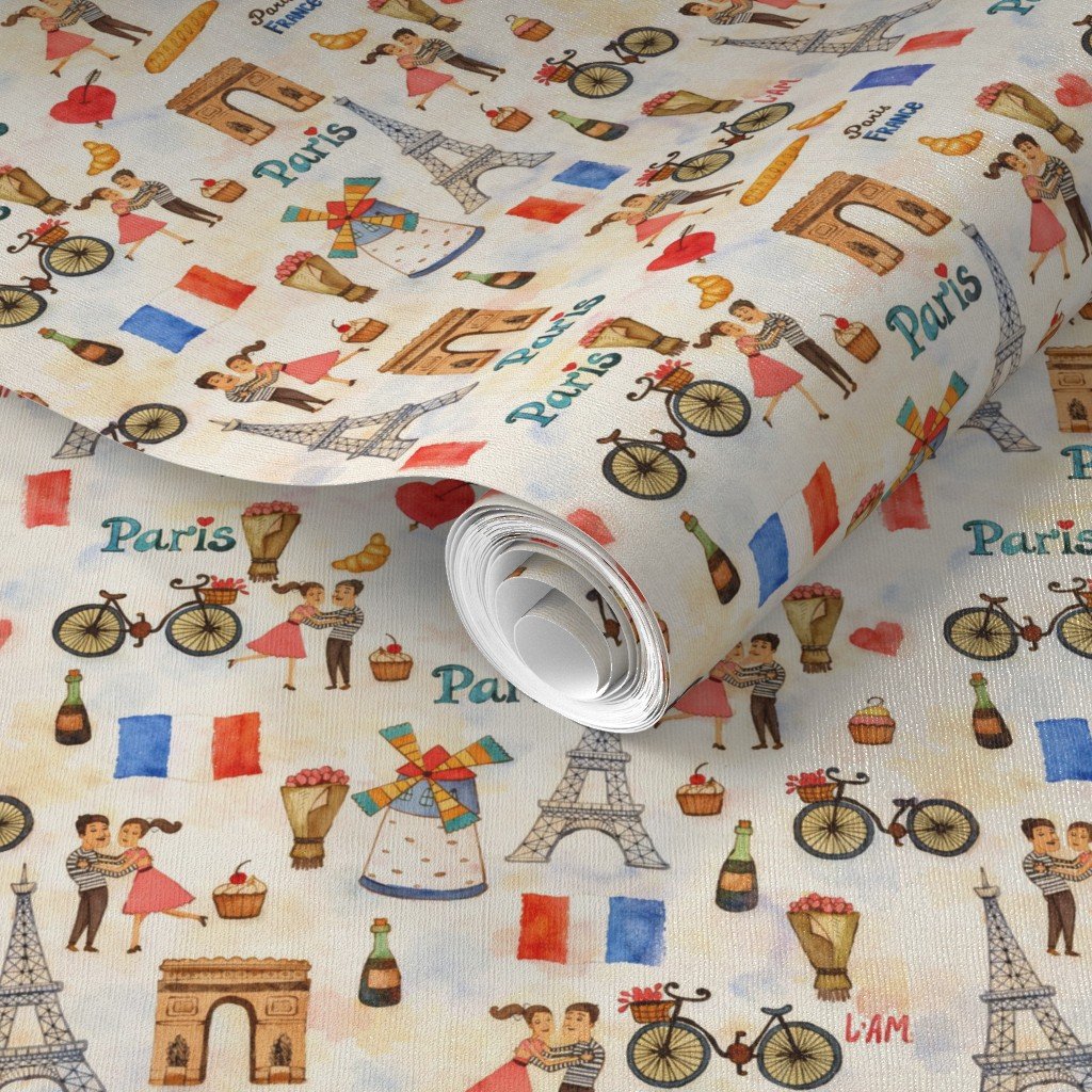 Adorable Whimsical Watercolor Paris Motifs with Eiffel Tower Wallpaper eiffel tower wallpaper