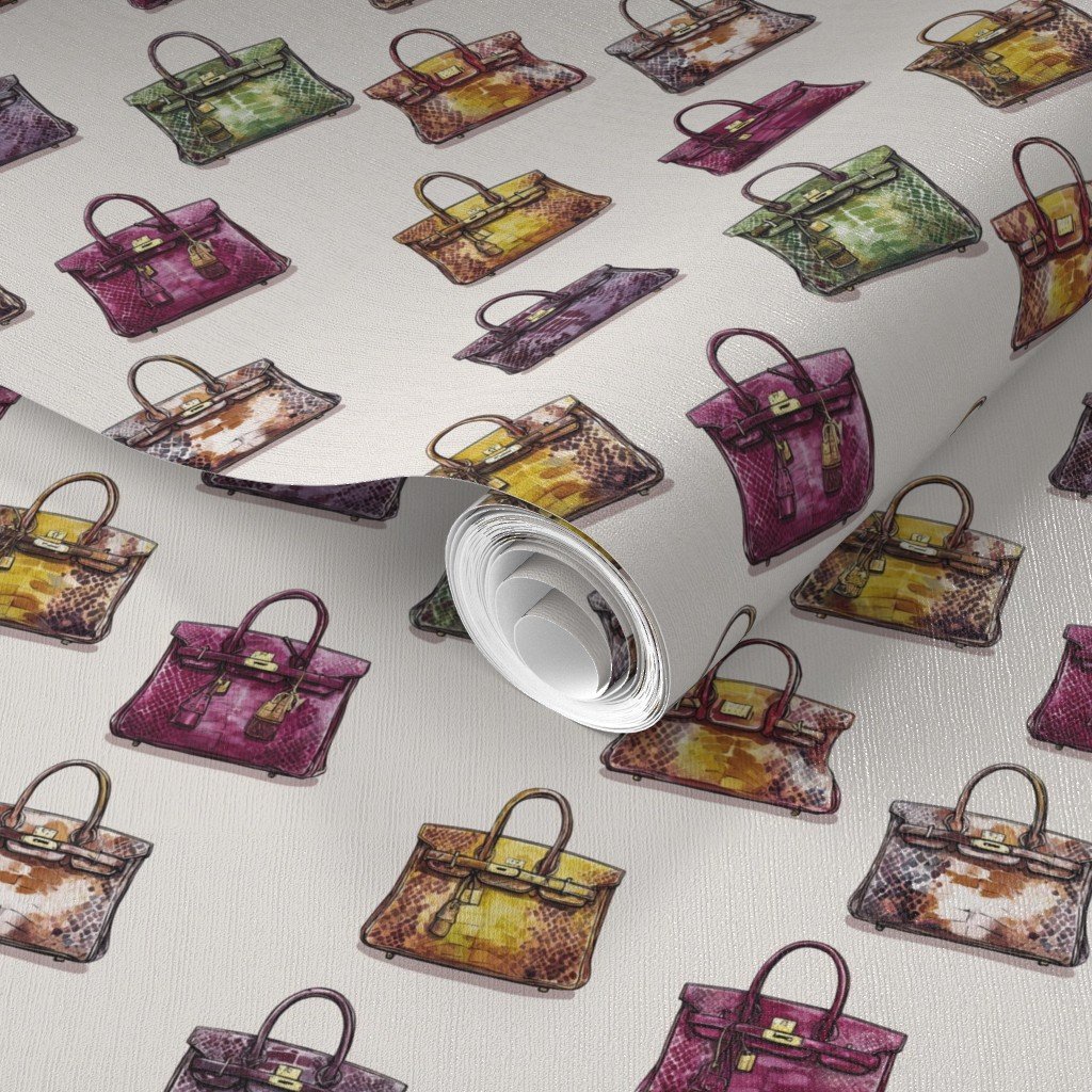 Small Scale Luxury Handbag Motif in Cool Jewel Tones Wallpaper jewel tones wallpaper