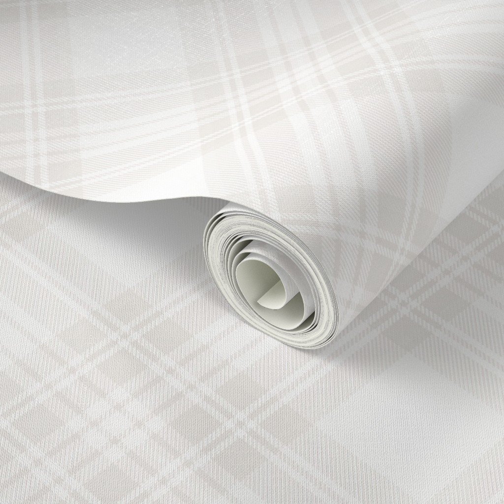 Soft Bone White Large Traditional Tartan Plaid Pattern Diagonal 45 Deg Wallpaper bone white wallpaper