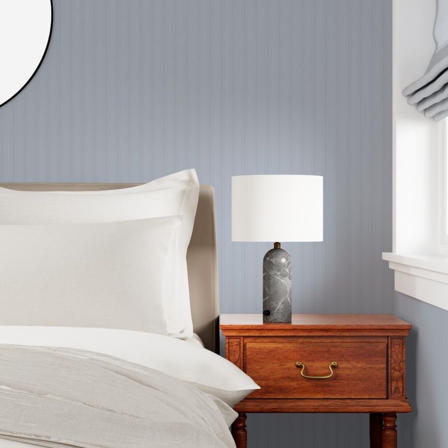 Tonal Cool Gray Tailored Ticking Stripe Cottage Farmhouse Small Scale Wallpaper thin stripe wallpaper