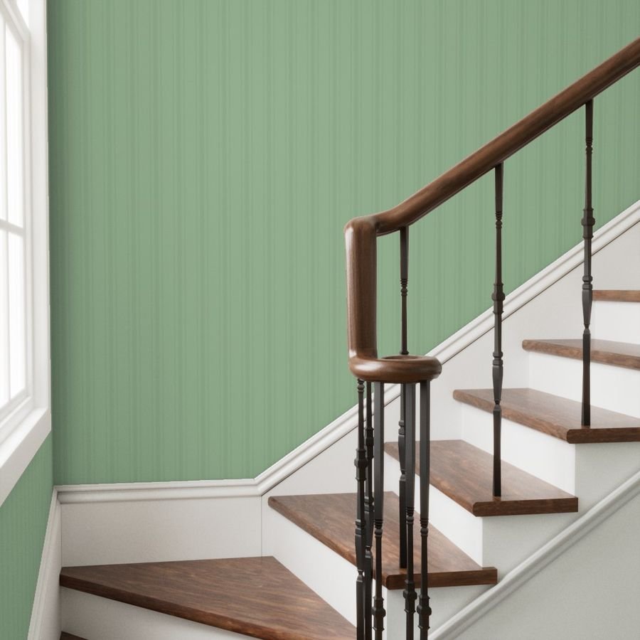 Tonal Fresh Green Tailored Ticking Stripe Cottage Farmhouse Wide Stri Wallpaper tonal stripe wallpaper
