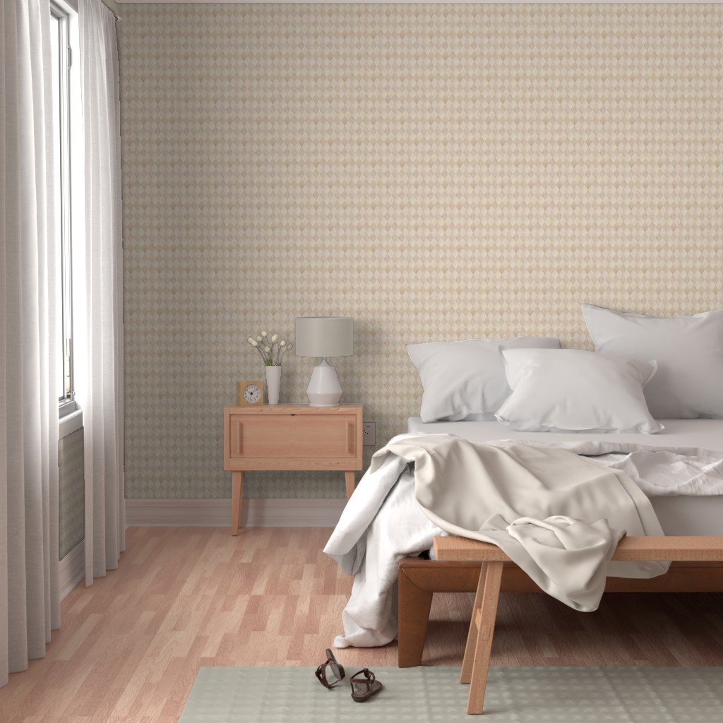 Small Light Beech and Oak Wood Harlequin Diamond Parquet Marquetry Pattern Wallpaper checkered wallpaper