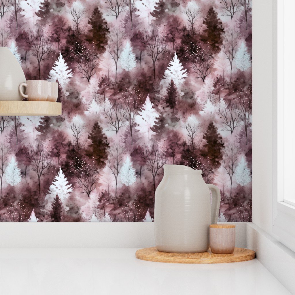 Small Endless Winter Tree Dreamscape Trees in Dusty Rose Misty Forest W Wallpaper abstract wallpaper