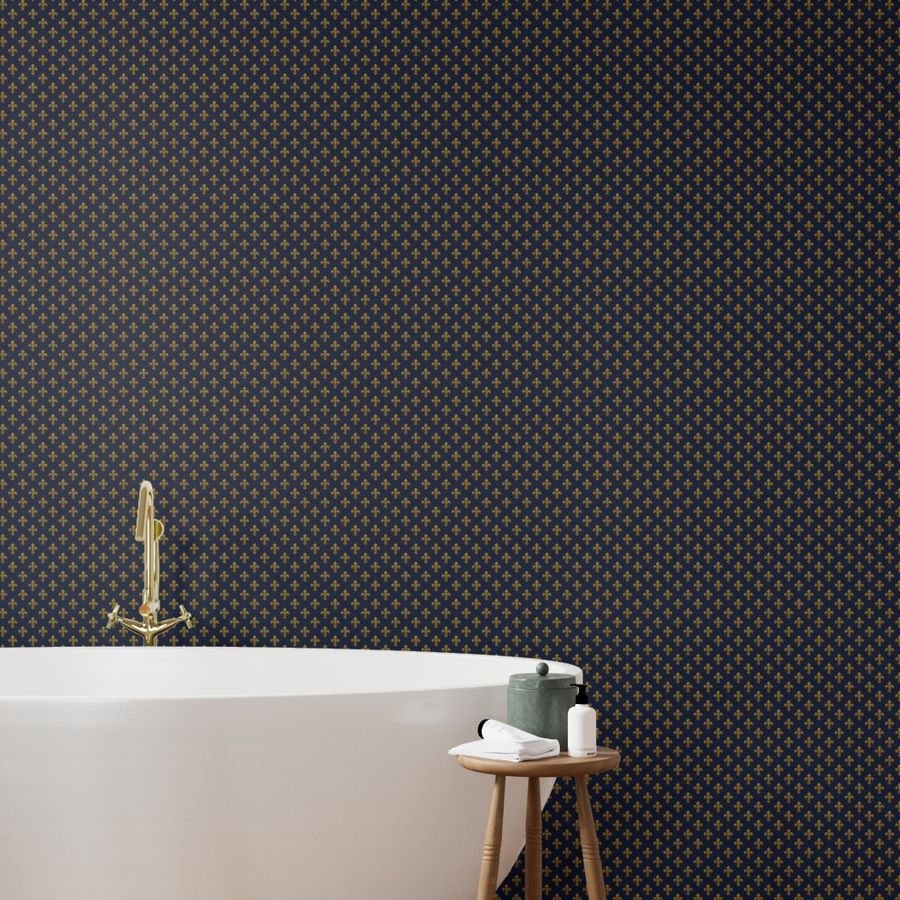 Small Royal French Fleur de Lis Gold on Deep Bourbon Blue Pattern Wallpaper french monarchy wallpaper