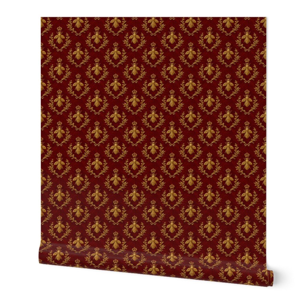 Small Napoleonic Royal Bee and Laurel Wreath Pattern on Crimson Red Wallpaper crimson red wallpaper