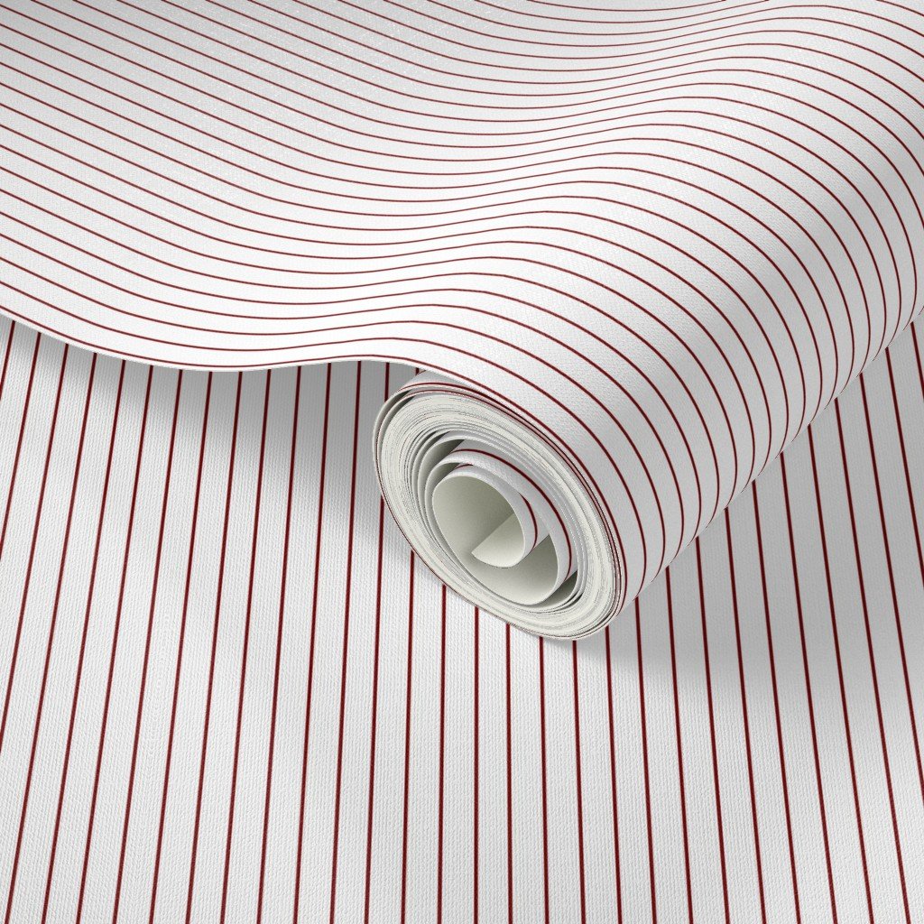 Classic Deep Red Pinstripe on White Office Stripe Pattern Wallpaper office fabric wallpaper