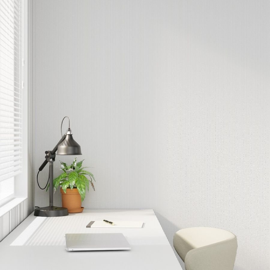 Classic Steel Gray Pinstripe on White Office Stripe Pattern Wallpaper gray and white wallpaper
