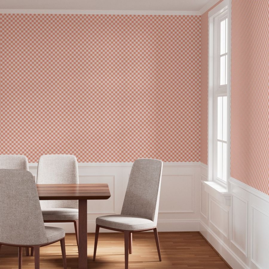 Coral Pink Gingham Check Plaid Wallpaper coral wallpaper