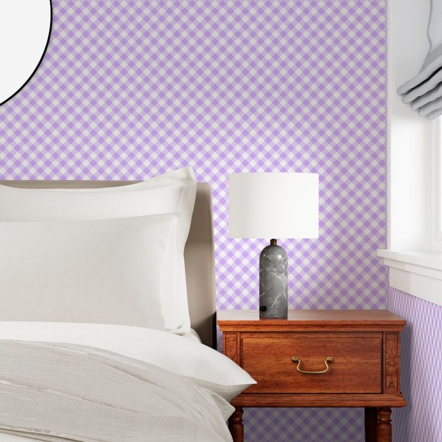 Lavender Purple Gingham Check Plaid Wallpaper cottagecore wallpaper