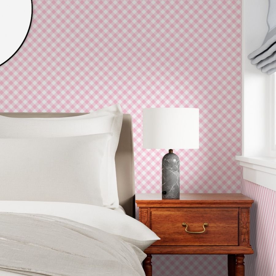 Baby Pink Gingham Check Plaid Wallpaper checkered wallpaper