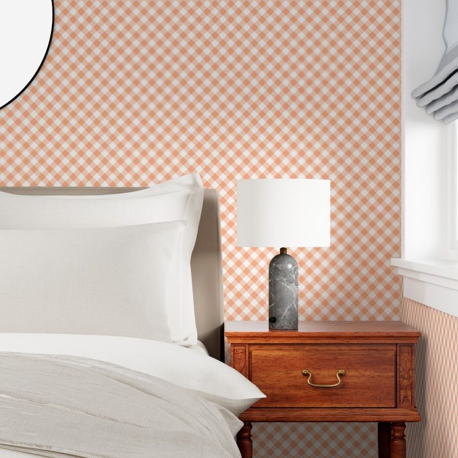 Peach Orange Gingham Check Plaid Wallpaper cottagecore wallpaper