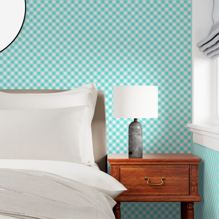 Turquoise Teal Gingham Check Plaid Wallpaper cottagecore wallpaper