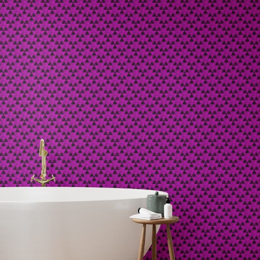Hot Pink and Black Radiation Warning Grunge Pattern Wallpaper hot pink wallpaper