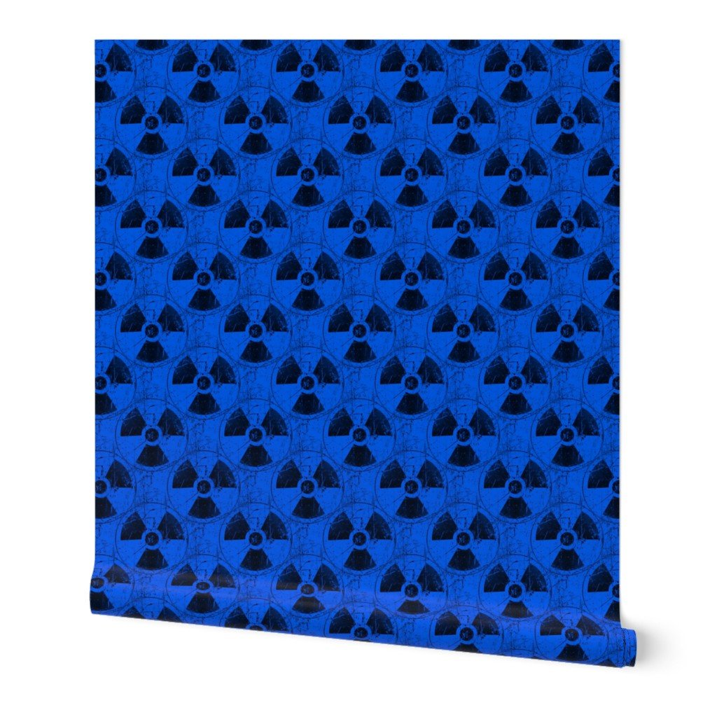 Electric Blue and Black Radiation Warning Grunge Pattern Wallpaper hazard symbol wallpaper