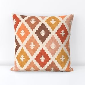Large Sun Bleached Vintage Diamond Textile Interior Collection Home Decor Collection warm tone throw pillow design