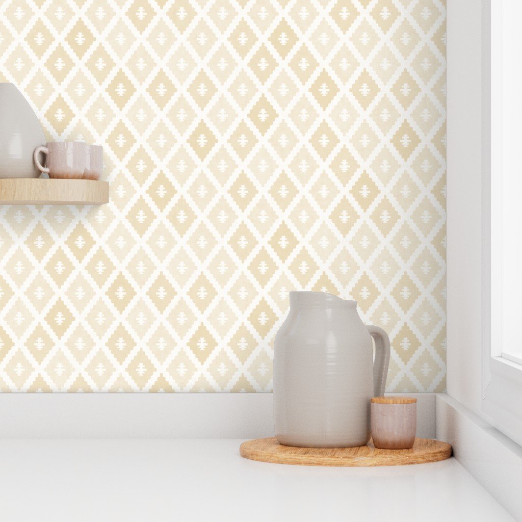 Small Sun Faded Mediterranean Diamond Pattern in Golden Sand Beige Design Collection Home Decor Collection faded yellow wallpaper
