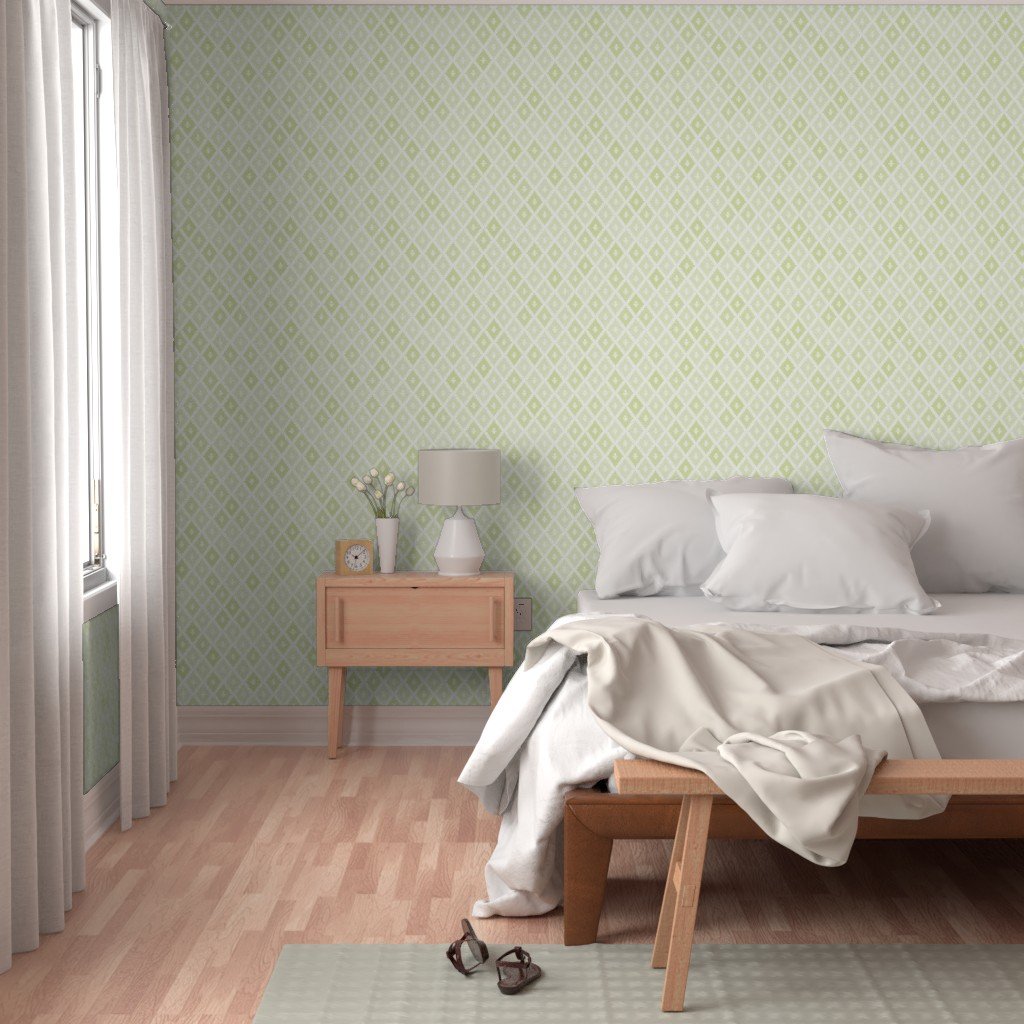 Small Sun Faded Mediterranean Diamond Pattern in Lime Sage Green Interior Collection Design Collection dusty green wallpaper