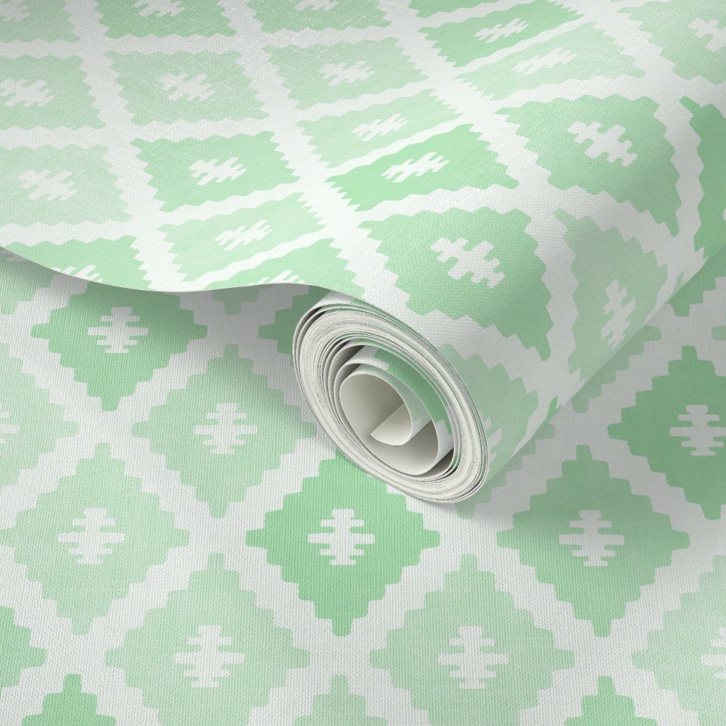 Small Sun Faded Mediterranean Diamond Pattern in Seafoam Mint Green Design Collection Interior Collection dusty mint wallpaper
