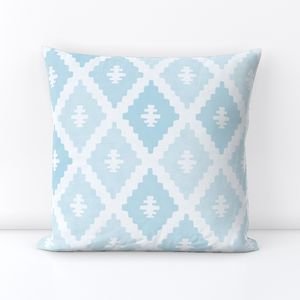 Large Sun Faded Mediterranean Diamond Pattern in Powder Sky Blue Home Styling Collection Home Decor Collection pastel blue throw pillow design