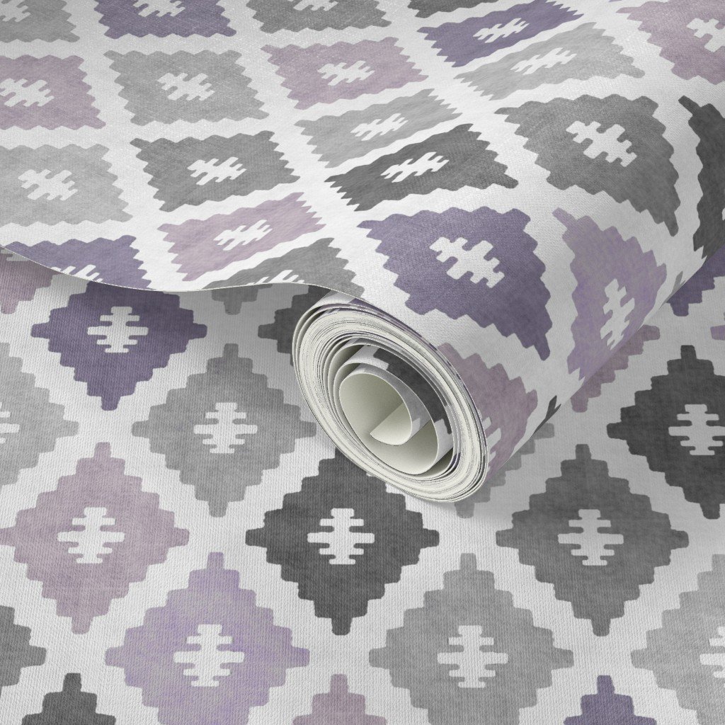Small Sun Faded Mediterranean Diamond Pattern in Smoky Lavender Slate Decor Collection Home Styling Collection charcoal gray wallpaper