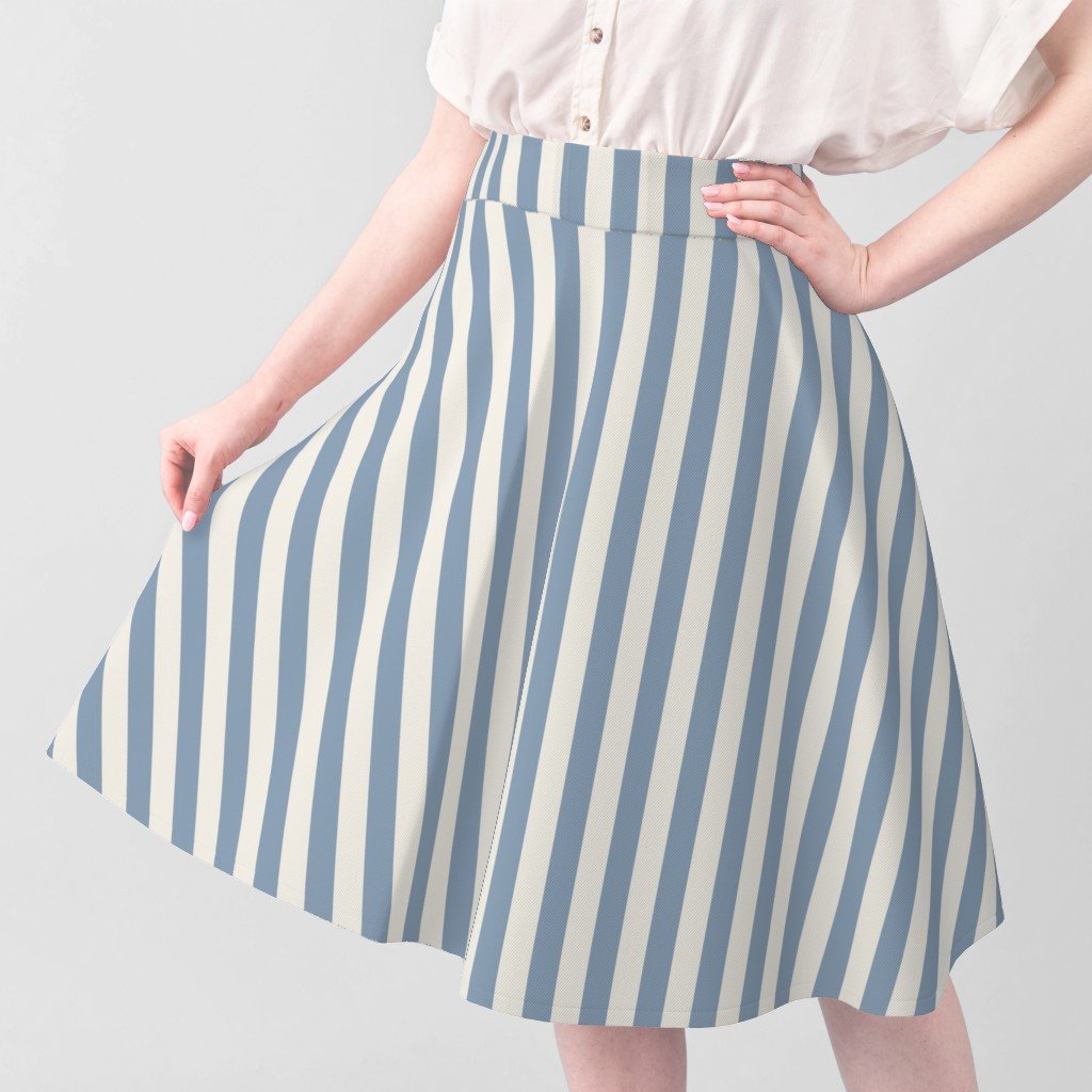 Classic Dusty Blue and Ivory One Inch Broad Stripe Pattern Fabric broad stripe fabric