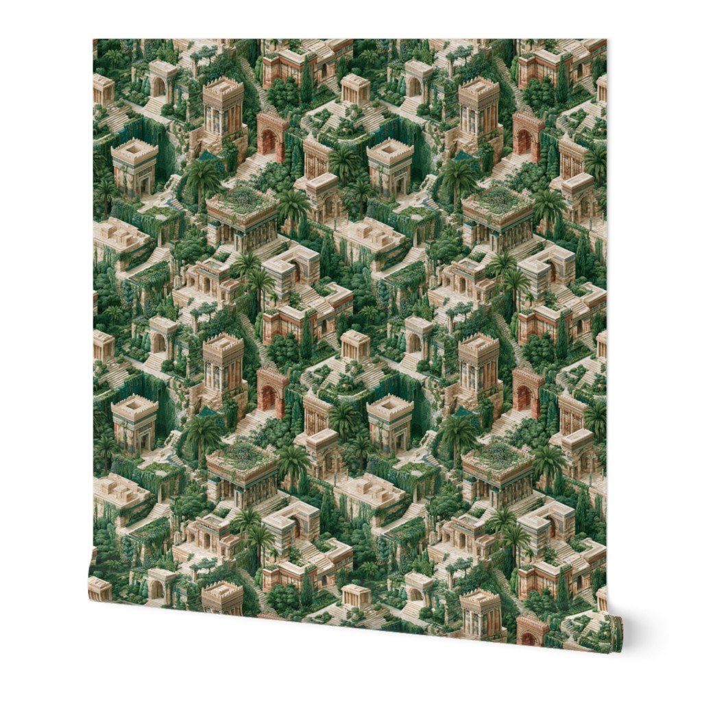 Hanging Gardens Of Babylon Watercolor Architectural Landscape Isometric Home Decor Collection Home Styling Collection ancient world wallpaper