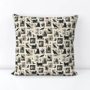 Vintage Halloween Postage Stamps with Black Cats and Pumpkins Design Collection Decor Collection crescent moon throw pillow design