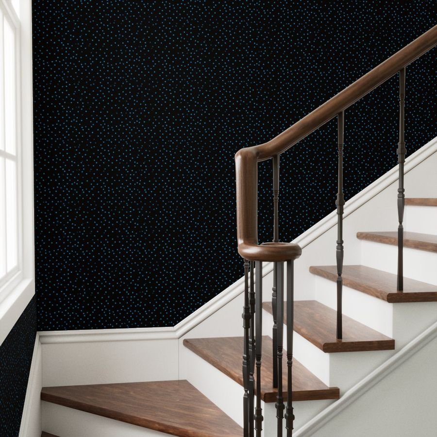 Halloween Will O Wisps Blue Black Seamless Pattern Wallpaper ghost lights wallpaper